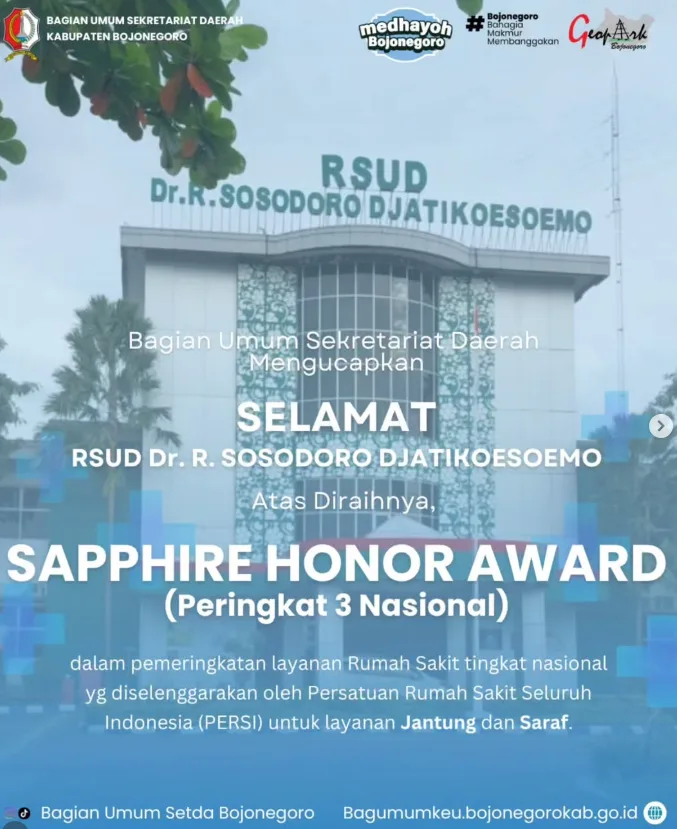 Tingkatkan Kualitas Layanan Kesehatan, RSUD Dr. R. Sosodoro Djatikoesoemo Raih Sapphire Honor Award Peringkat 3 Nasional