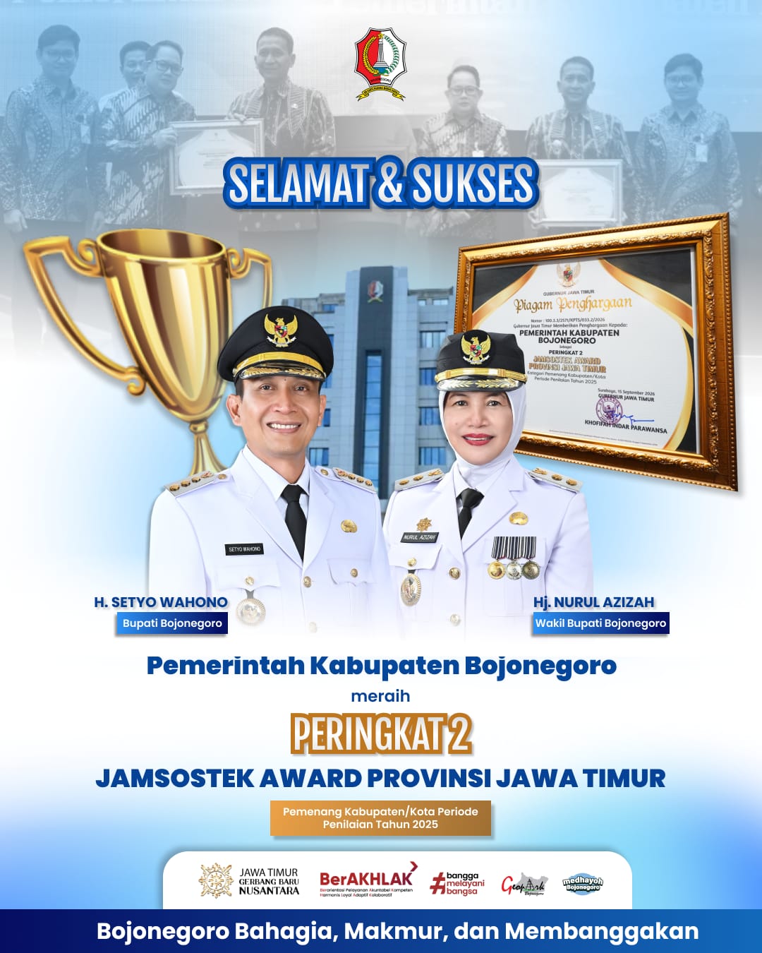Komitmen Perlindungan Pekerja, Pemkab Bojonegoro Raih Peringkat II Jamsostek Award Jatim 2026